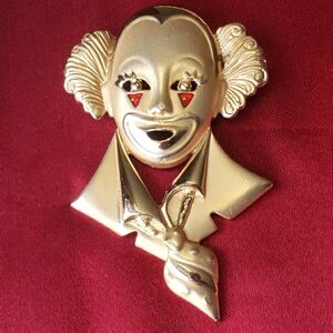 Antique Gold Metal Clown  Brooch.
